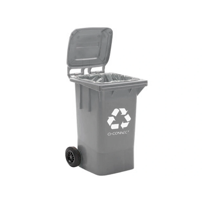 Q-connect Papelera Contenedor Plástico Gris 100 L con Tapa y Ruedas 750x470x370 mm 3