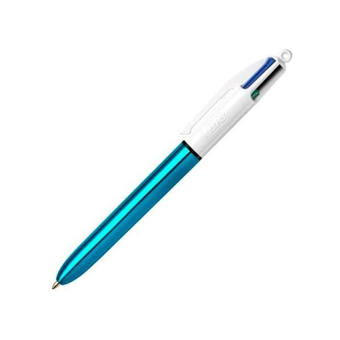 Bic Bolígrafo 4 Colores Shine Silver Cuerpo Blanco-Azul Metálico Caja 12 Ud