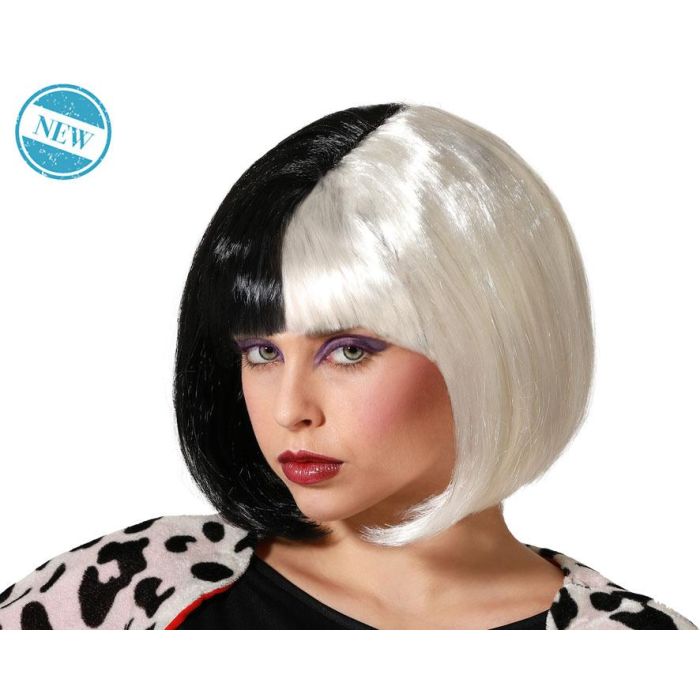 Peluca Corta Bicolor Blanco y Negro Bob 120 gr