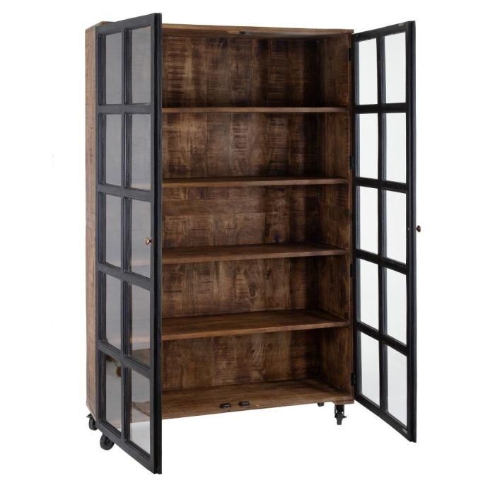 Vitrina Negro-Natural Madera de Mango 115 X 40 X 194 cm