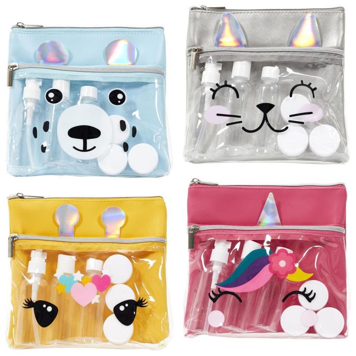 Tom et Zoe Kit Viaje Neceser Animal - Modelos Surtidos (Gato, Oso, Unicornio, Jirafa) con 3 Botellas y 3 Botes - Ideal Avión Cabina 2