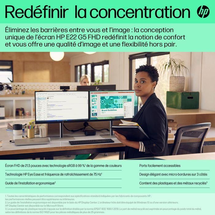 HP E22 G5 Monitor FHD de 22 pulgadas, pantalla Full HD con imágenes nítidas, ergonomía y flexibilidad para oficina y hogar 14