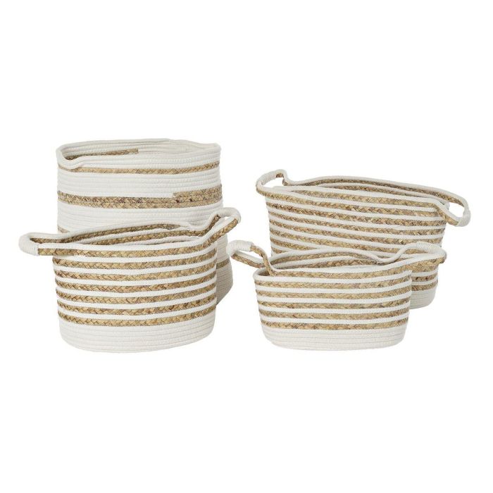 Cesta Boho DKD Home Decor Blanco Natural 36 x 34 x 36 cm Set de 4 2