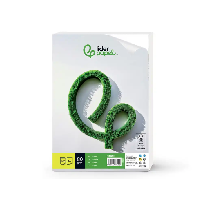 Liderpapel Papel A5 80g/m2 Liso Paquete 500 Hojas Blanco Ideal Escritura y Fotocopiadoras 1