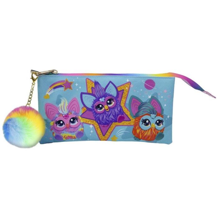 CYP BRANDS Portatodo triple Furby 23x3x12cm, estuche con cremalleras metálicas y 3 amplios compartimentos