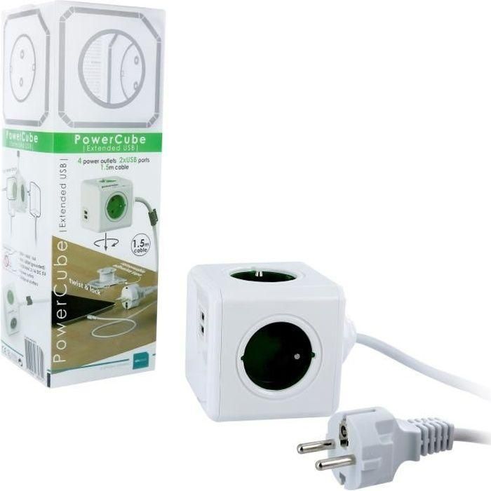 Regleta PowerCube Extended con 4 tomas y 2 tomas USB con cable de 1,5m