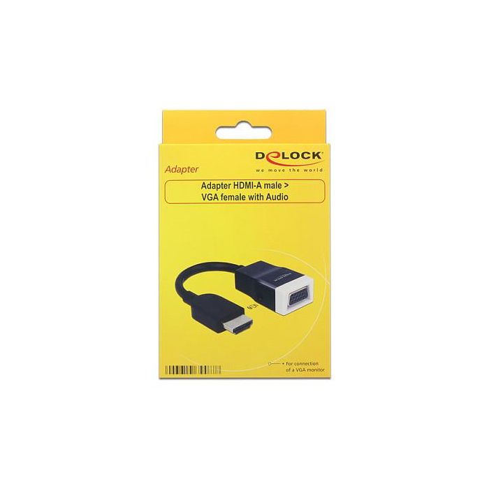 DeLOCK Adaptador 65587 HDMI Macho a VGA Hembra + Audio 3.5mm - Conversor HDMI a VGA con Resolución 1920x1200 - Negro y Blanco 1