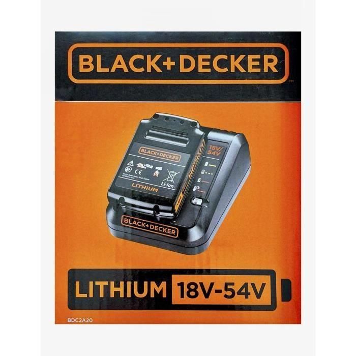 Black + Decker BADC2A20 -QW Batería y Conjunto de cargadores - Slide Pack Lithium 18V 2 Ah + Cargador 2 AH Batería