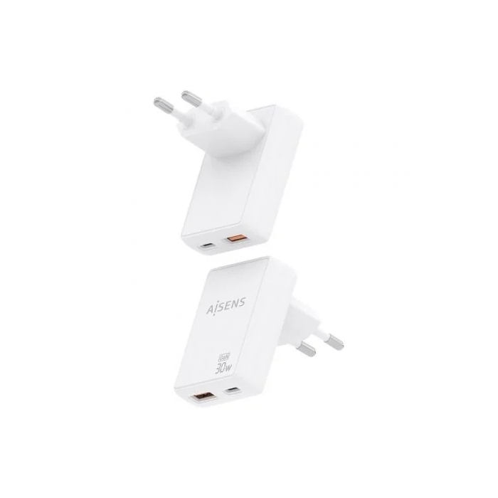 Aisens ASCH-30W2P074-W Cargador de Pared GaN 30W, 1xUSB-C, 1xUSB-USB, Blanco 2 Aisens ASCH-30W2P074-W Cargador de Pared GaN 30W, 1xUSB-C, 1xUSB-USB, Blanco 2