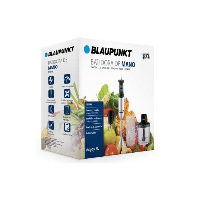 Batidora de mano Blaupunkt BP4009/ 1500W/ Capacidad 1L/ Incluye Varilla y Picadora 3