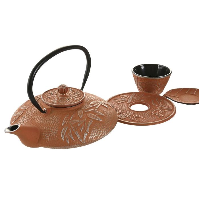 DKD Home Decor Tetera Oriental de Hierro Colado Naranja 800ml - Set de 3 (18 x 15 x 21 cm) Apto para Gas y Lavavajillas 3
