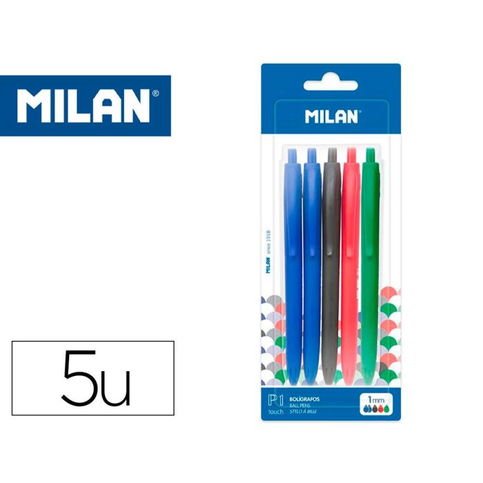 Boligrafo Milan P1 Retractil 1 mm Touch Blister De 5 Unidades Colores Surtidos