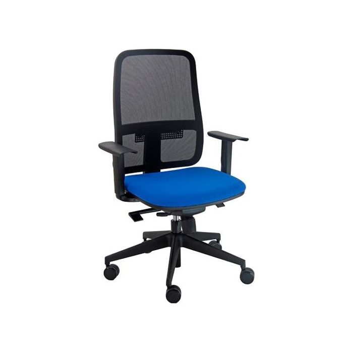 Unisit silla blaze giratoria sincro c/ruedas (brazos opcionales) respaldo malla negro y asiento acolchado azul