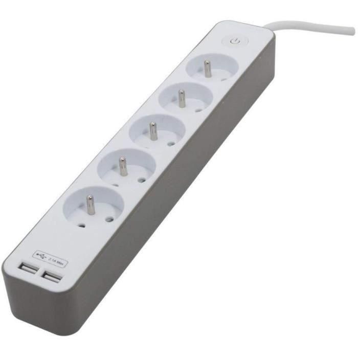 Regleta de alimentación CHACON 5 enchufes 16 A con 2 puertos USB y cable de 1,5 m HO5VV-F 3x1.5 mm² blanco y marrón 3