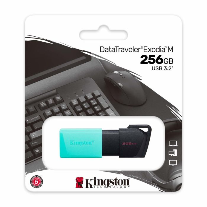 Kingston Pendrive 256GB USB3.2 DT EXODIA M GEN1 Llavero Negro/Turquesa