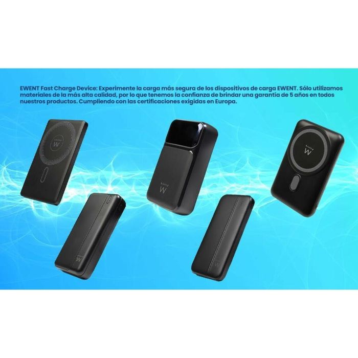 Ewent EW1160 - Batería Externa Power Bank 5000mAh MagSafe PD 22.5W QC USB-C UltraSlim Polímero de Litio Negro 8