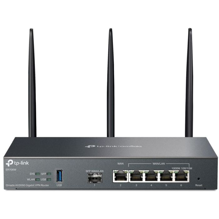TP-Link ER706W Omada Enrutador VPN Gigabit Inalámbrico AX3000 Doble Banda Wi-Fi 6 (2.4/5 GHz) WAN/LAN SFP USB para Empresas
