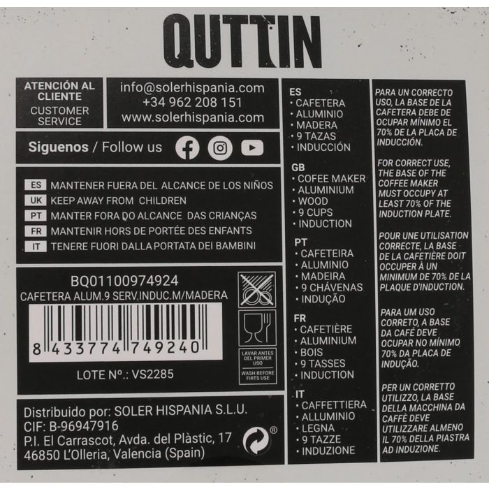 Cafetera de aluminio para 9 servicios, inducción, madera Quttin (6 Unidades) 4 Cafetera de aluminio para 9 servicios, inducción, madera Quttin (6 Unidades) 4
