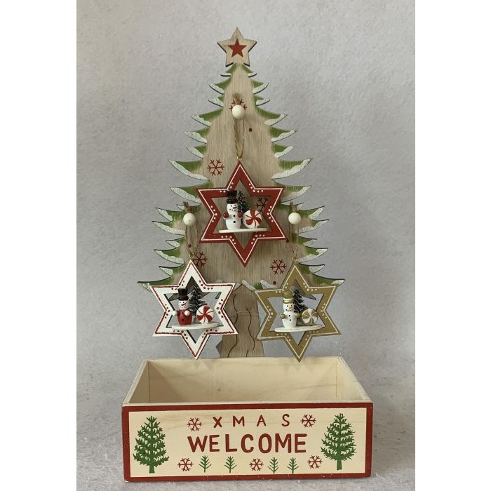 DKD Home Decor Decoración Colgante Navidad Tradicional Estrella Madera Rojo Marrón Blanco Verde 11 x 32 x 17 cm Pack 12 Unidades