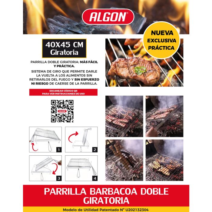 Algon Bbq Parrilla BBQ Giratoria Cromada 40x45 cm (4 Unidades) 7
