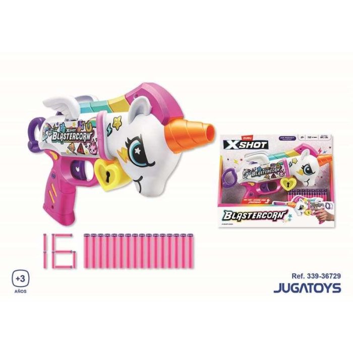 Pistola x-shot blastercorn unicornio, incluye 16 dardos 1 Pistola x-shot blastercorn unicornio, incluye 16 dardos 1