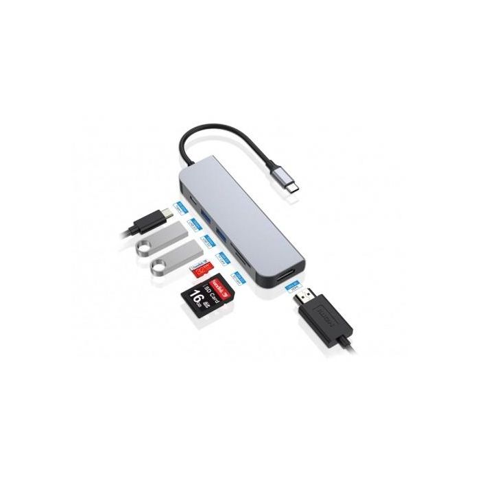 Hub USB Conceptronic 6 en 1 Gris Aluminio 4