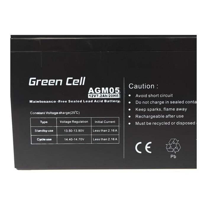 Green Cell Batería AGM05 12V/7.2Ah AGM Sealed Lead Acid para UPS, Juguetes Eléctricos, Alarmas y Dispositivos Portátiles 1