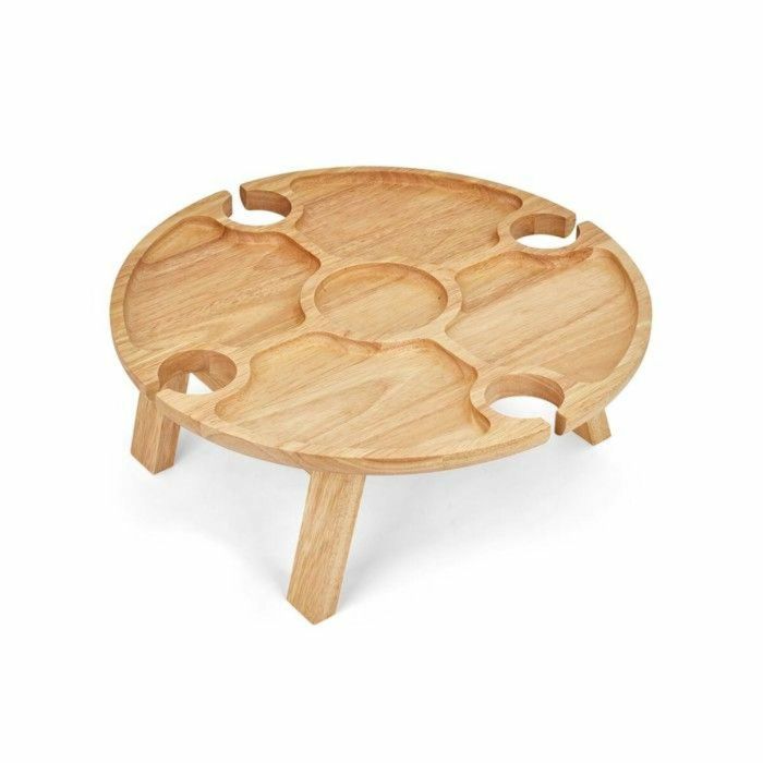 Livoo MES150 LIV1695358034109 Bandeja divisoria para aperitivos, madera de caucho, 4 ranuras para vasos, patas plegables