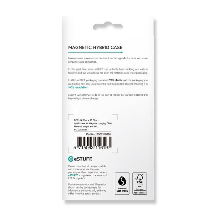 eSTUFF Funda Híbrida Magnética BERLÍN Compatible con MagSafe para iPhone 15 Plus - Transparente 7