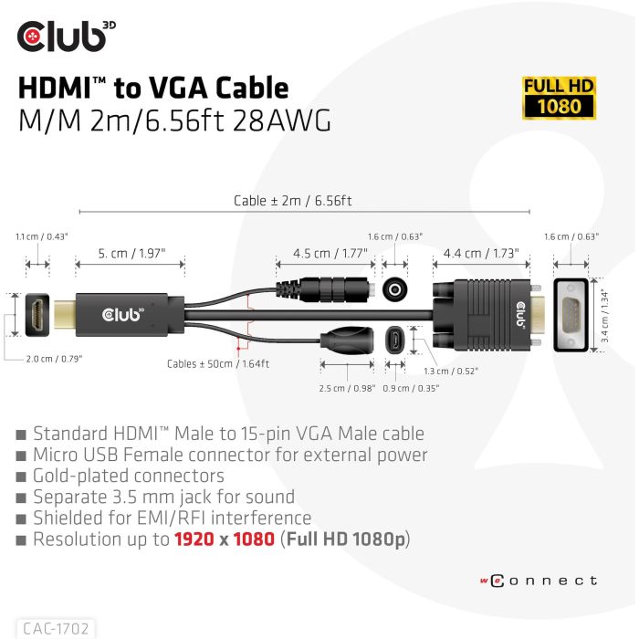 Club3D Kabel HDMI+Micro-USB-Buchse > VGA+3.5mm 2m St/Bu 4 Club3D Kabel HDMI+Micro-USB-Buchse > VGA+3.5mm 2m St/Bu 4