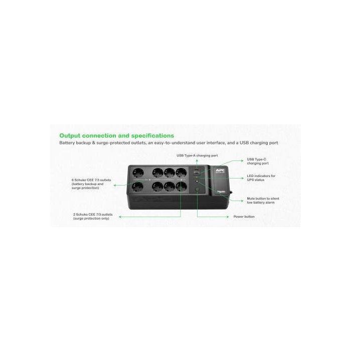 APC BE1050G2-GR sistema de alimentación ininterrumpida (UPS) En espera (Fuera de línea) o Standby (Offline) 1,05 kVA 600 W 4