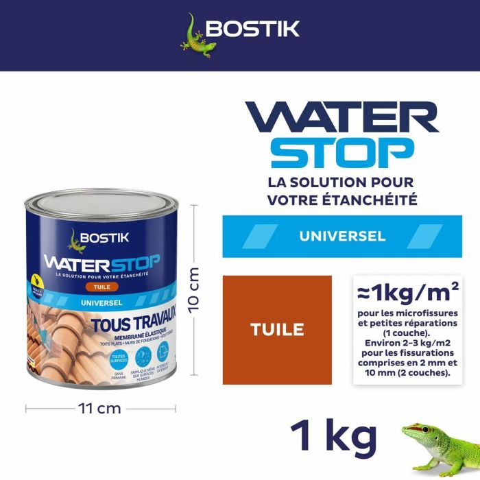 Bostik Waterstop Reparación de fugas Membrana impermeabilizante Bote 1 kg Color teja 2 Bostik Waterstop Reparación de fugas Membrana impermeabilizante Bote 1 kg Color teja 2