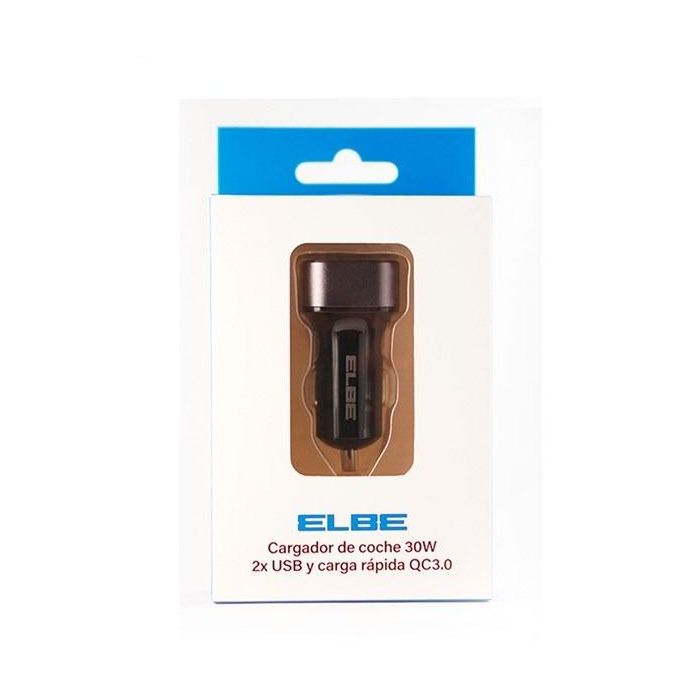 Elbe CARG-301-QC Cargador USB para Coche Doble Puerto Carga Rápida QC 3.0 Compatible Apple 2.4A Iluminación LED 4