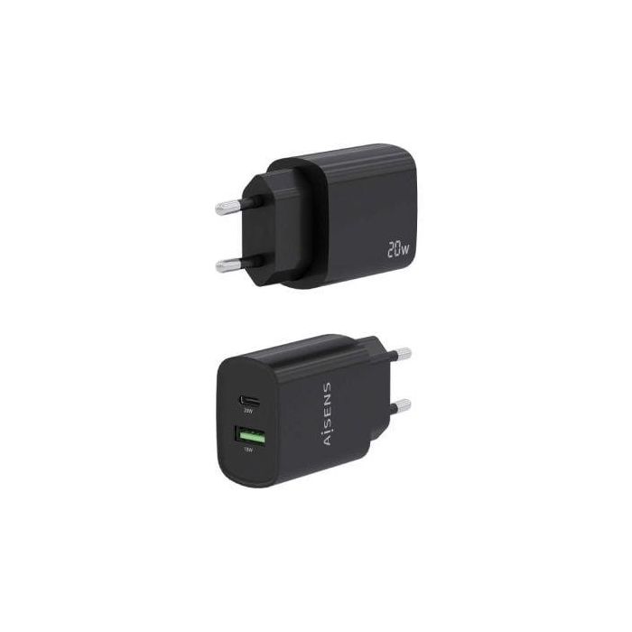AISENS - CARGADOR 20W, 1xUSB-C PD3.0, 1xUSB-A QC3.0, NEGRO 2