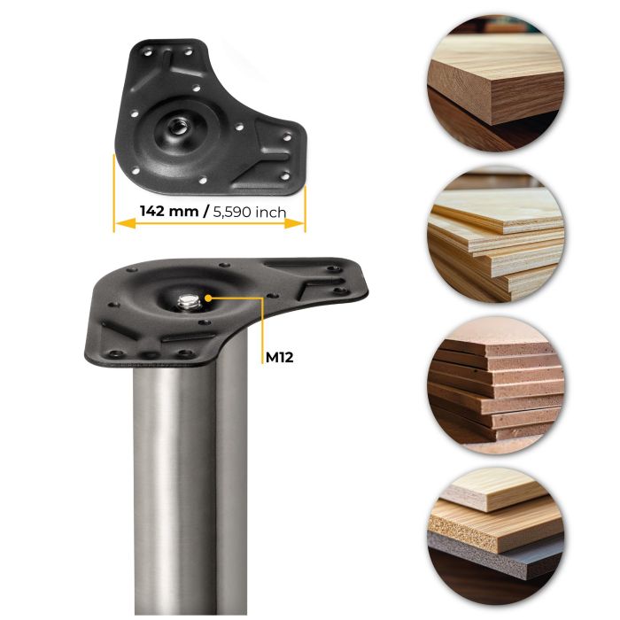 Emuca Lote de 4 patas para mesa, diámetro 60mm, H 710mm, Acero, Níquel satinado 13