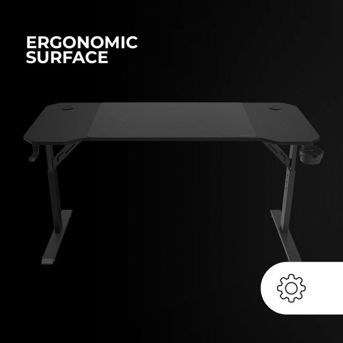 Mars Gaming Mesa Ergo 140x60 cm Black MGDERGO140 - Fibra de Carbono, Acero, Soporte para Cascos, Botellas, Gestión de Cables 4