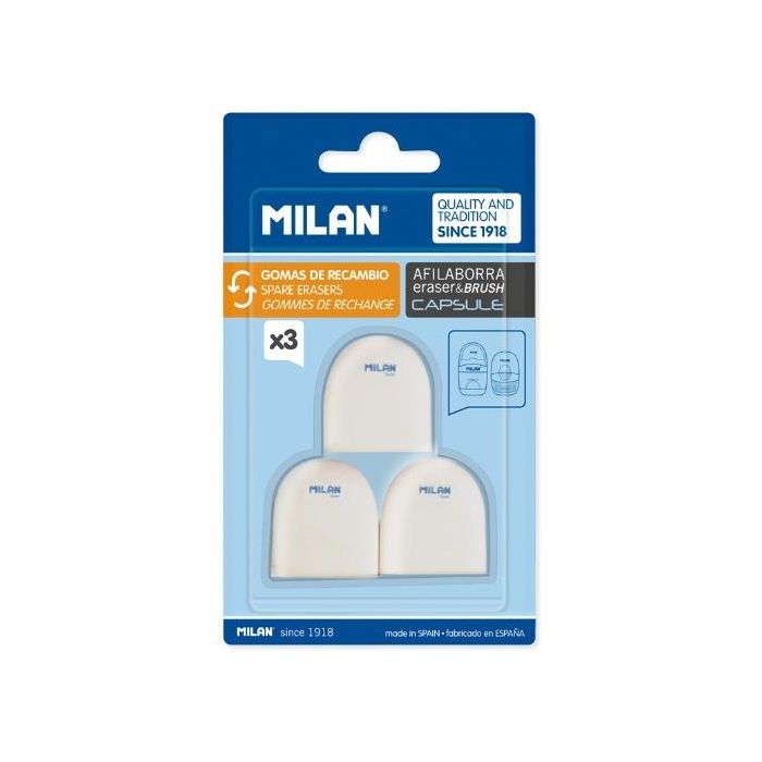 Milan Recambio de goma afilaborra eraser&brush capsule blister -3u-
