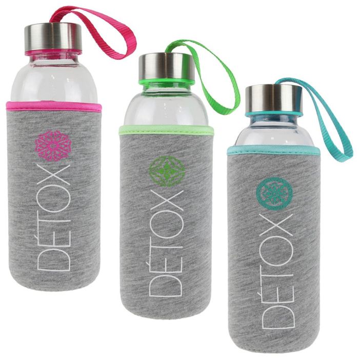 Cook Concept Botella 400 Ml Con Funda De Neopreno Transparente Cristal Azul Fucsia Verde 2 Cook Concept Botella 400 Ml Con Funda De Neopreno Transparente Cristal Azul Fucsia Verde 2
