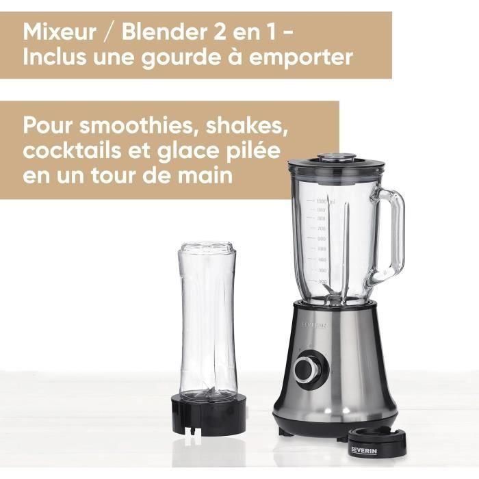 Severin SM3737 Batidora de Vaso Clásica con Extractor de Nutrientes Mix & Go - 500W, 1L, Cuchillas Acero Inox, Botella Portátil 600ml 3 Severin SM3737 Batidora de Vaso Clásica con Extractor de Nutrientes Mix & Go - 500W, 1L, Cuchillas Acero Inox, Botella Portátil 600ml 3
