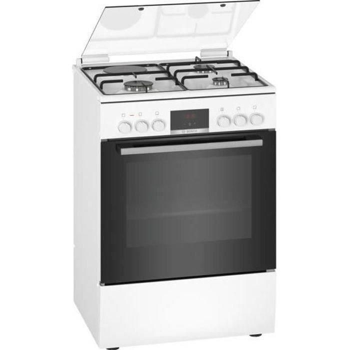 BOSCH HXR39IG20 - Cocina mixta - 3 quemadores de gas y 1 eléctrico - Horno multifunción ecológico - 66 L - A - L 60 cm - Blanco BOSCH HXR39IG20 - Cocina mixta - 3 quemadores de gas y 1 eléctrico - Horno multifunción ecológico - 66 L - A - L 60 cm - Blanco