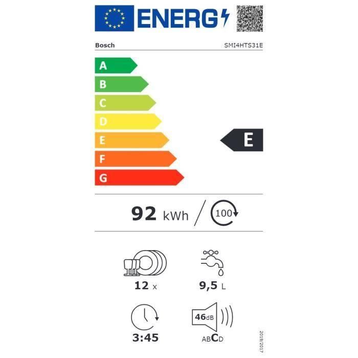 Lavavajillas integrado BOSCH SMI4HTS31E - 12 cubiertos - Motor de inducción - Ancho 60cm - Clase E - 46dB - Tira de acero inoxidable 3