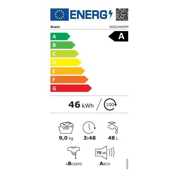 Lavadora ojo de buey BOSCH WGG24400FR SER6 9 kg - Inducción - L59,8m - 1400 rpm - Clase A - Blanco 3