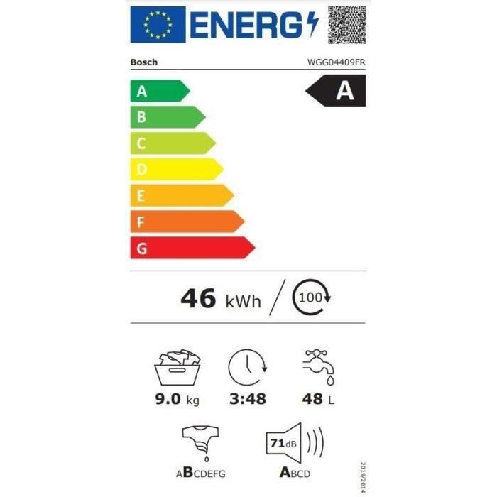 Lavadora ojo de buey BOSCH WGG04409FR SER4 - 9 kg - Inducción - L60 cm - 1400 rpm - Clase A - Blanco 3