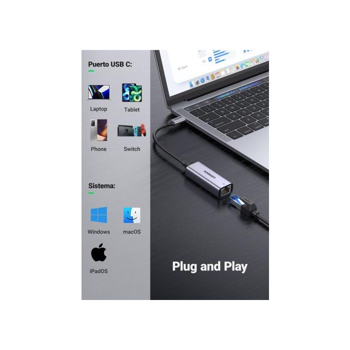 Ugreen 50737 Adaptador y Tarjeta de Red Ethernet 1000 Mbit/S 8