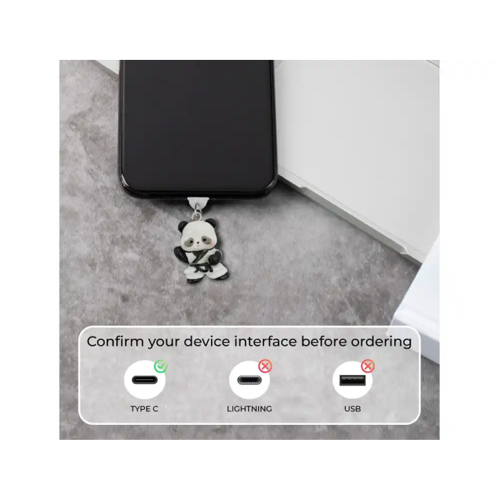 Wondee Charm Protector Funny Tipo C Panda para Conector USB-C - Tapón Decorativo Anti Polvo para Móvil