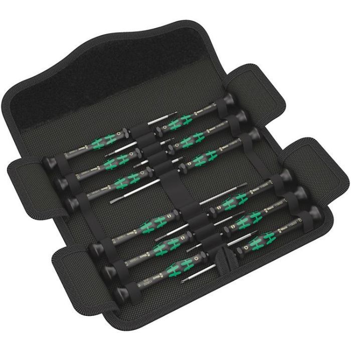 Wera 05073675001 Kraftform Micro-Set Juego de Destornilladores de Precisión 12 Piezas, Puntas Phillips, Torx, Mango Plástico