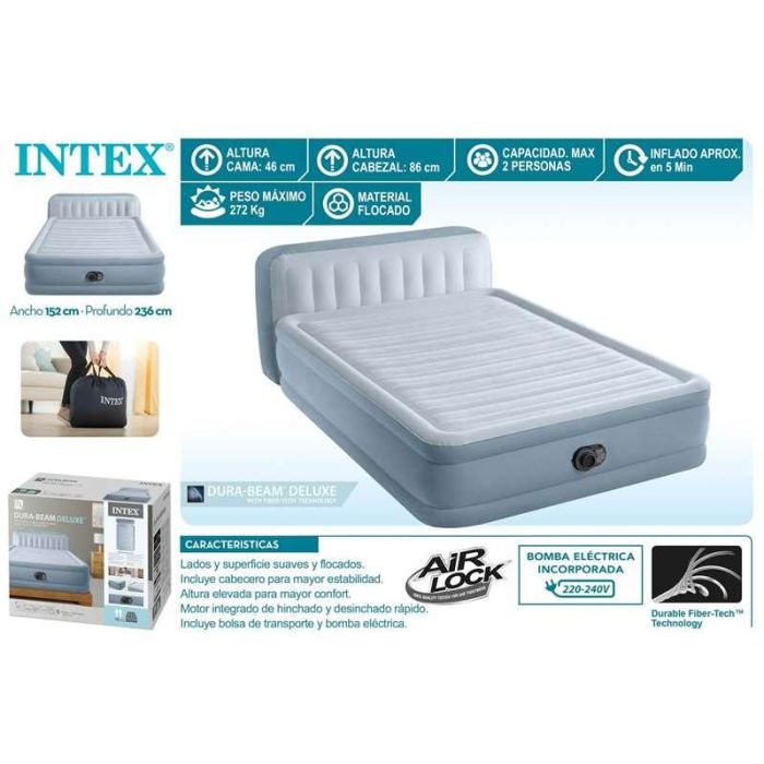 Intex Dura-Beam Deluxe Plush Headboard Cama de Aire 152x236x86cm, Altura 46cm, Soporta 272kg 3