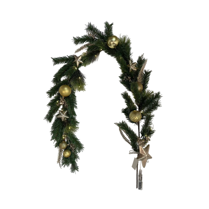 Guirnalda Navidad Moderna DKD Home Decor Verde Dorado 7 x 150 x 14 cm (2 Unidades) 1