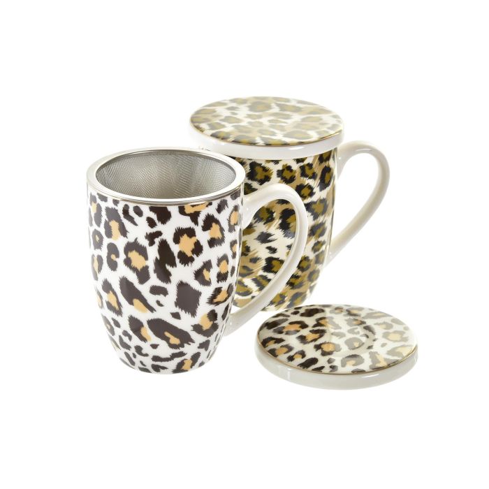 DKD Home Decor Mug Infusiones Porcelana 380ml Diseño Leopardo Colonial Marrón Blanco Apto Microondas Lavavajillas (6 Unidades) 2 DKD Home Decor Mug Infusiones Porcelana 380ml Diseño Leopardo Colonial Marrón Blanco Apto Microondas Lavavajillas (6 Unidades) 2