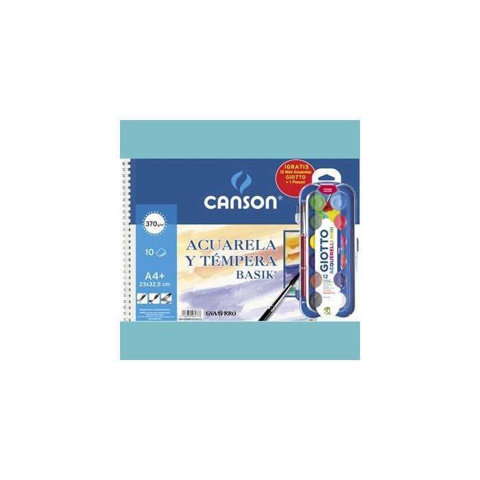 Canson Bloc Acuarela Y Témpera Basik Espiral 10 Hojas + 12 Acuerlas Mini + Pincel Gratis 370 gr 23x32,5 cm Unitario Canson Bloc Acuarela Y Témpera Basik Espiral 10 Hojas + 12 Acuerlas Mini + Pincel Gratis 370 gr 23x32,5 cm Unitario